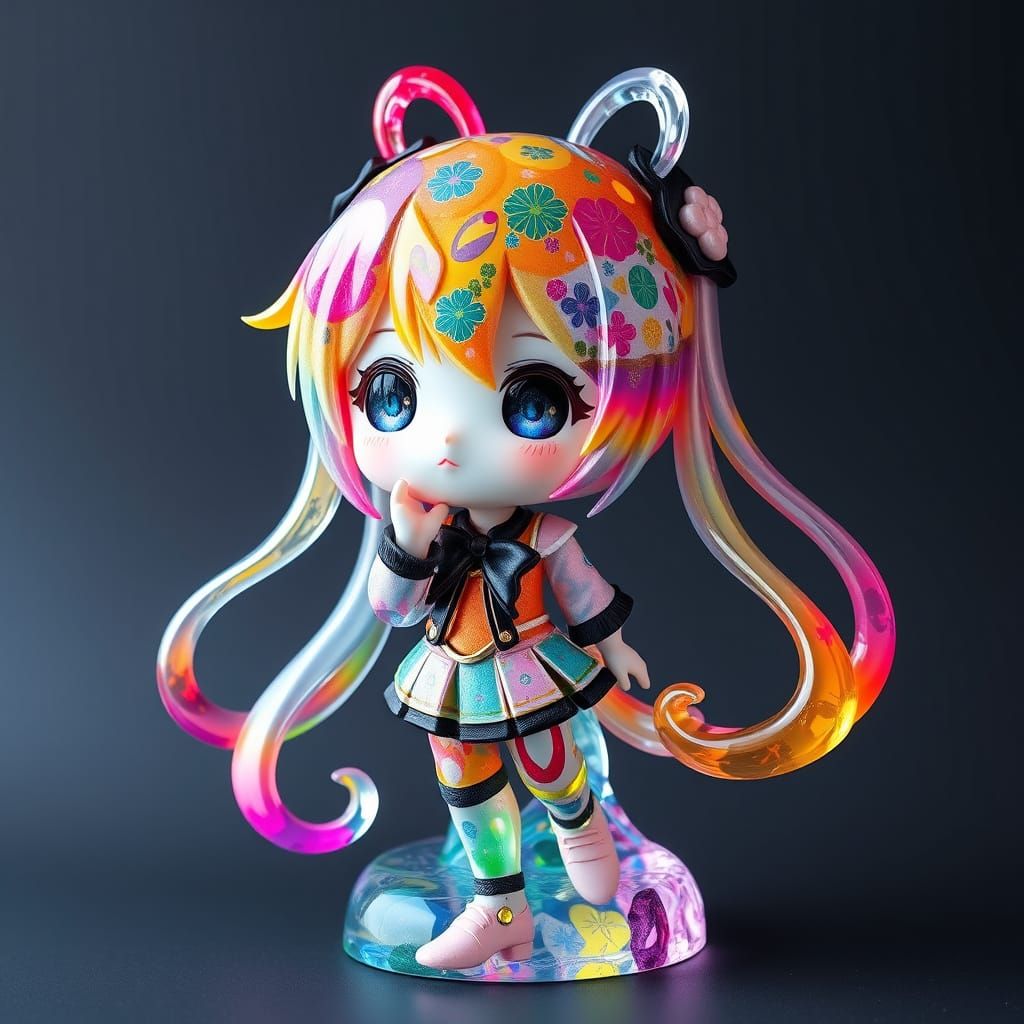Vibrant Kawaii Anime Sculpture in Resin