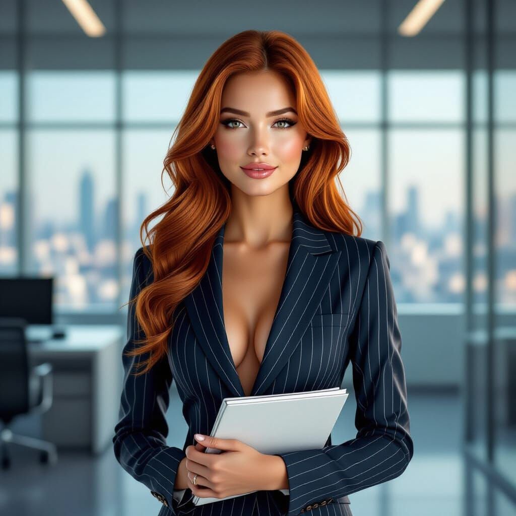 Auburn-Haired Woman in Latex Suit, in Cyberpunk Style