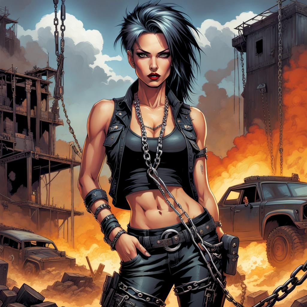 Post-Apocalyptic Woman in Comic Book Art Style