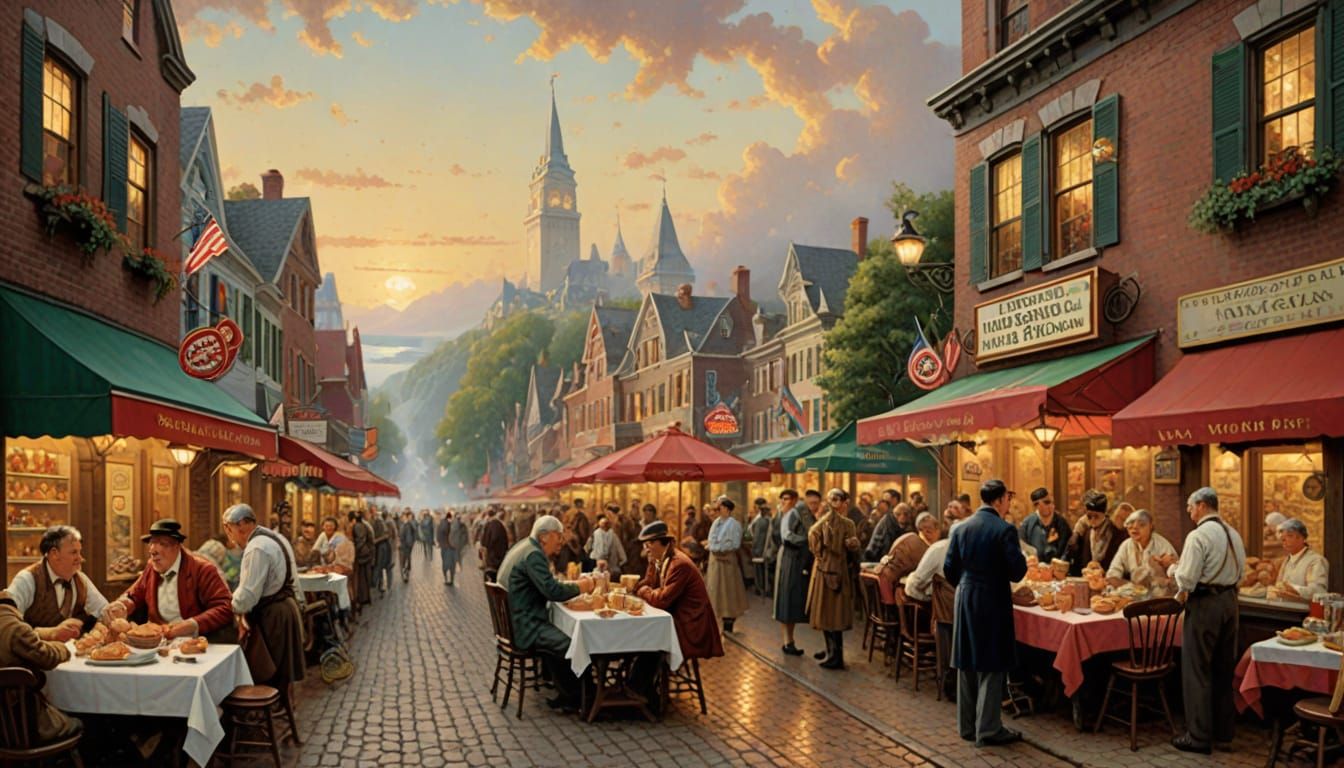 Whimsical Food Village Scene in Rockwell Style