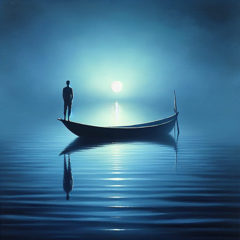 Serene Sailor Contemplates Horizon in Soft Blue Light