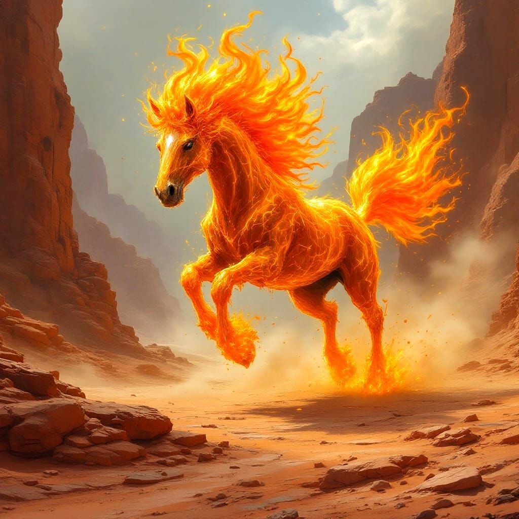 Majestic Fire Horse Galloping Through Canyon