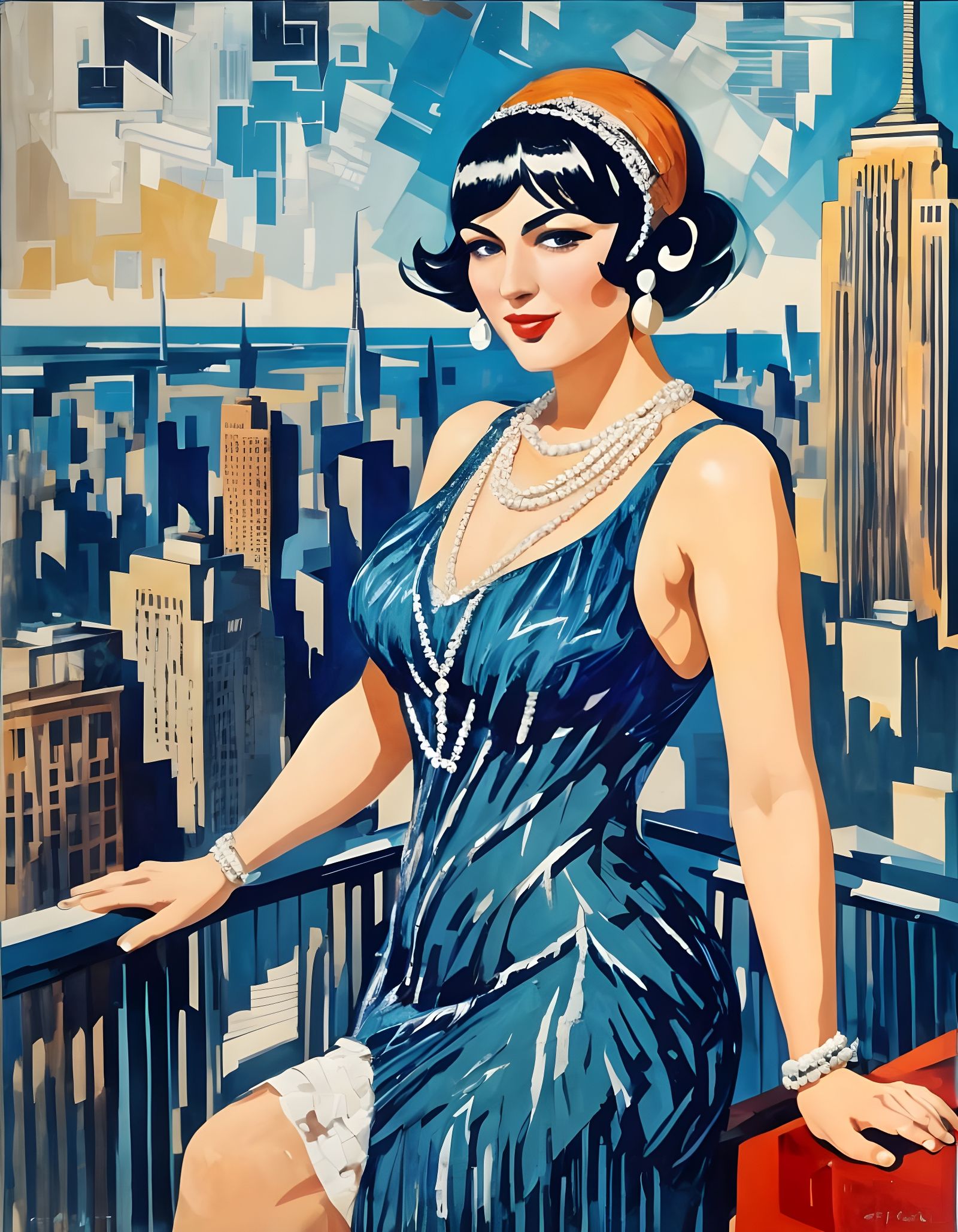 Jazz Age Flapper in Futurist Double Exposure