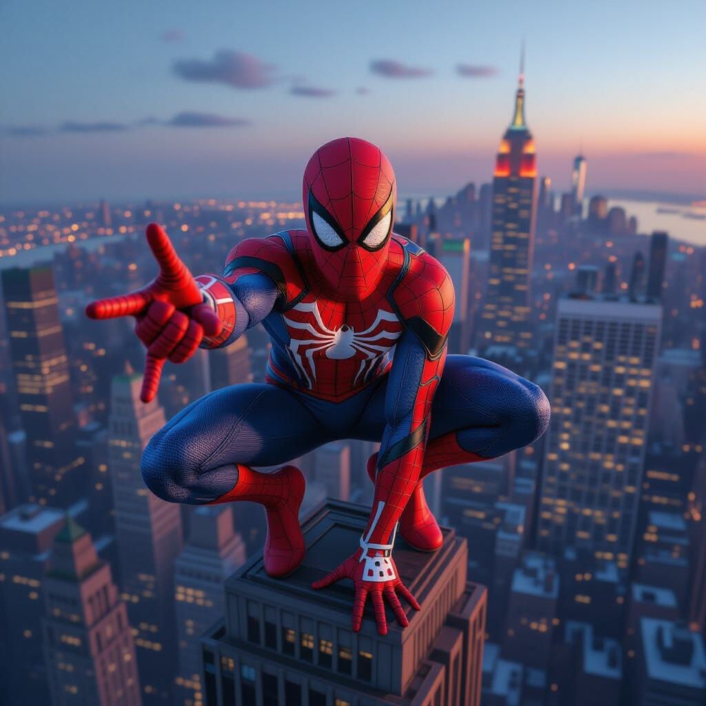 Spiderman Reaches Out From NYC Skyscraper in Comic Book Styl...