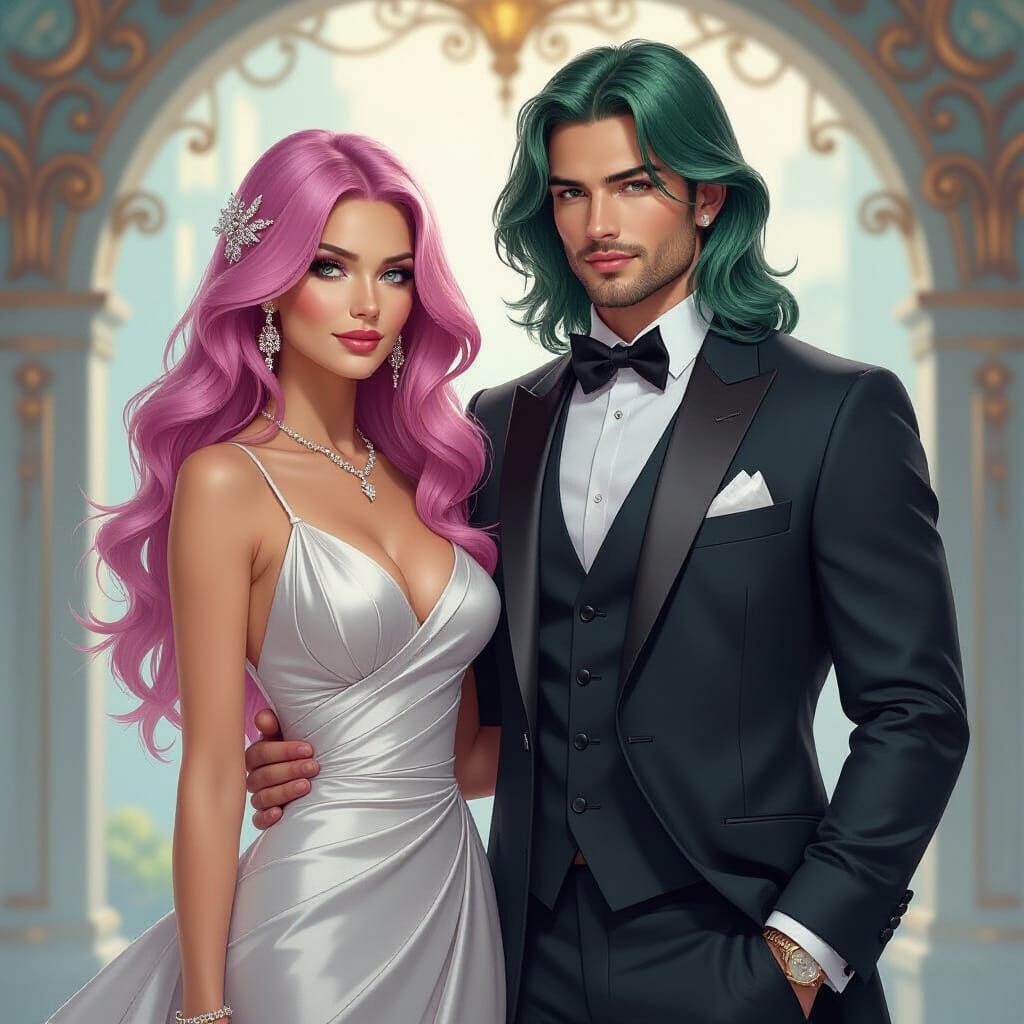 Glamorous Couple in Art Nouveau Style