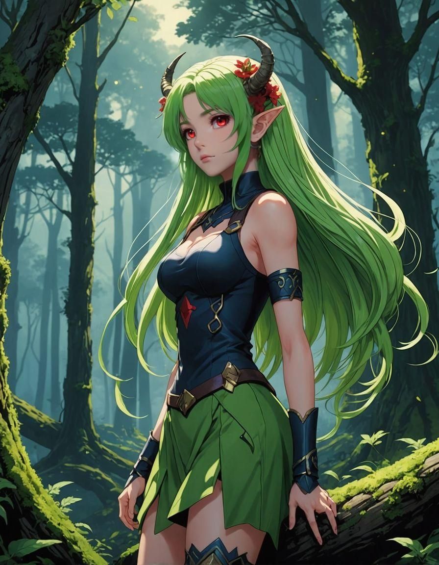 Anime Satyr Girl in Misty Forest, Cel-Shaded Style