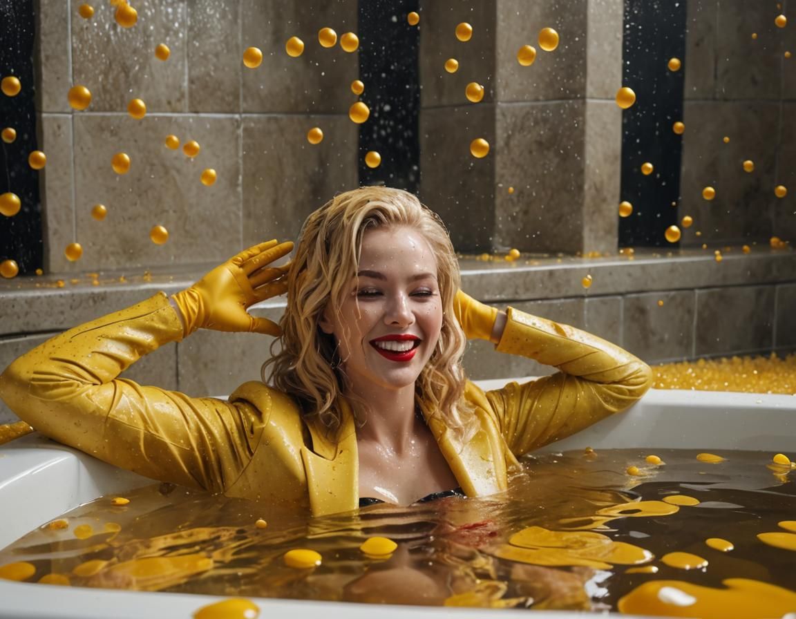 Glamorous Woman in Honey Bath, Photorealistic Art