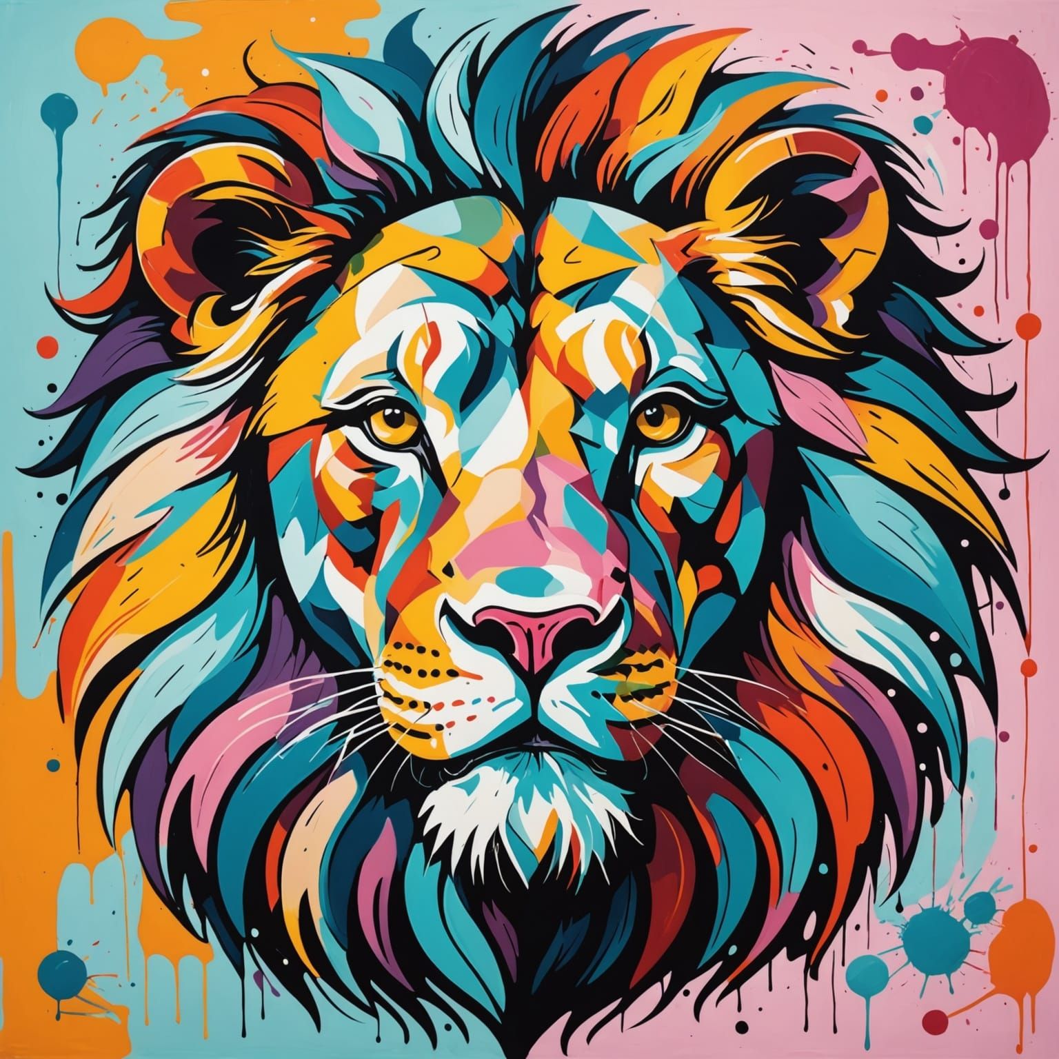 Surrealist Lion in Vibrant Pastel Hues