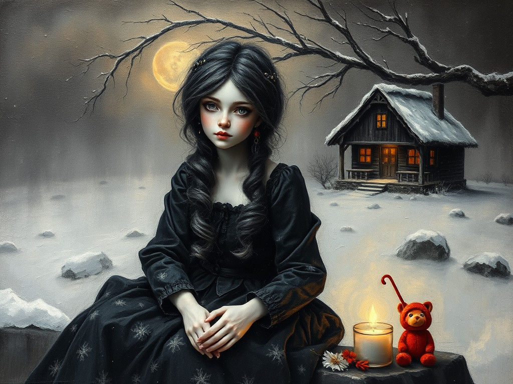 Wizard Dwarf and Goth Girl in Encaustic Impasto Style