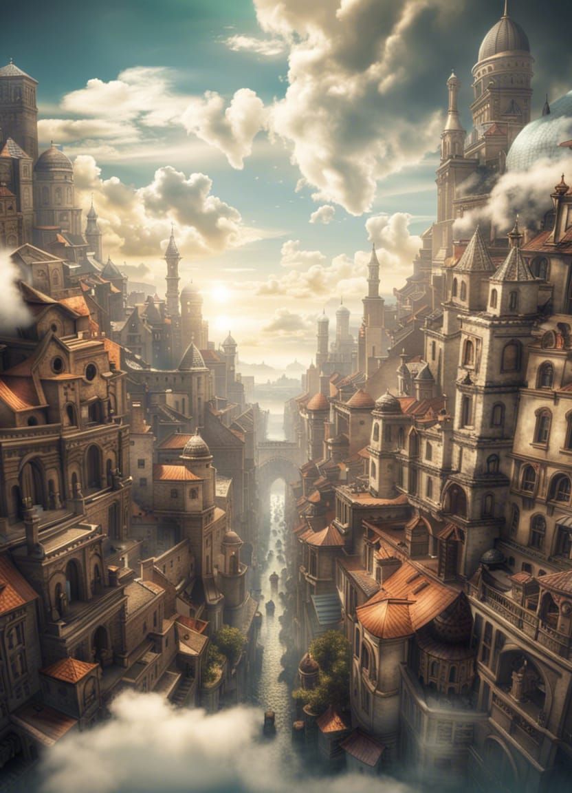 Ethereal Fantasy City in the Clouds