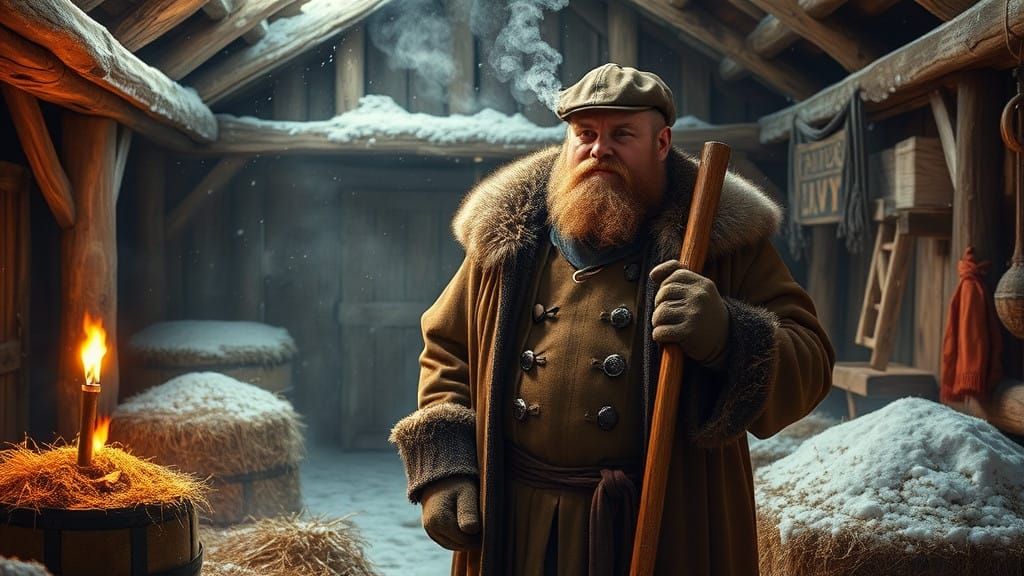 Medieval Farmhand Amidst Winter's Chill