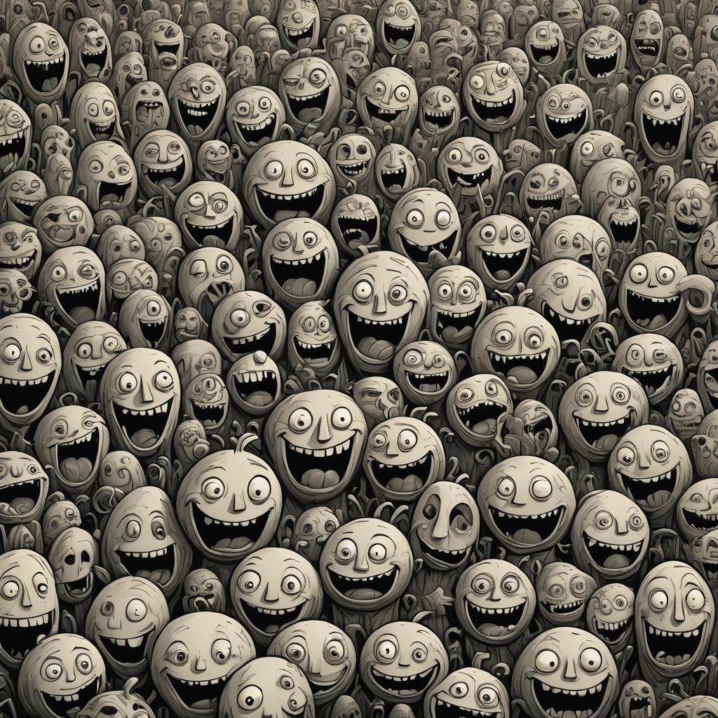 Sinister Doodle Village with Laughing Faces
