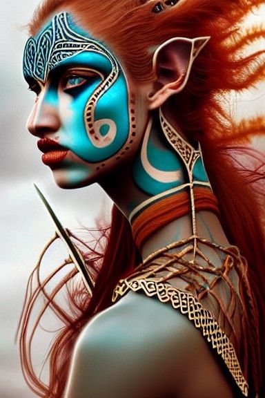 Viking Night Elf Warrior with Intricate Face Paint