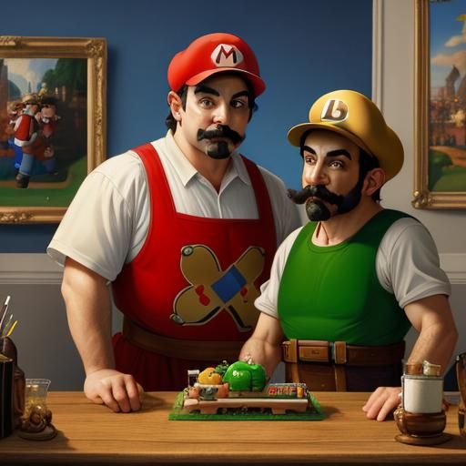 Renaissance Oil Painting of Mario and Luigi
