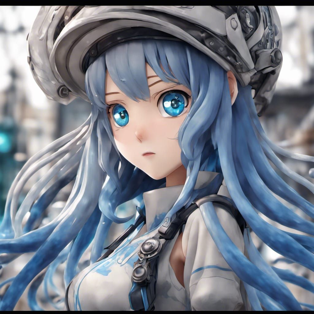 Anime Squid Girl with Blue Eyes in HDR