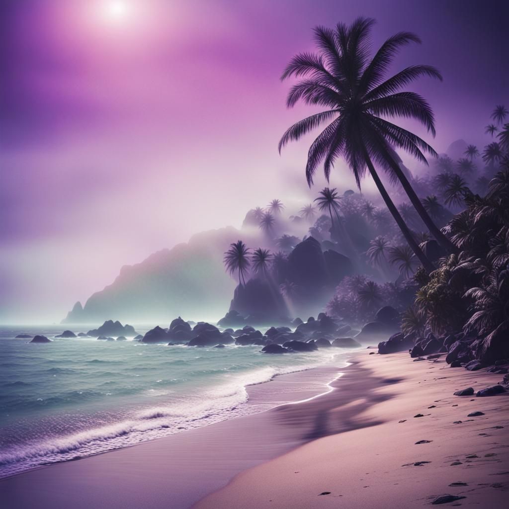 Galactic Tropical Island with Purple Skies