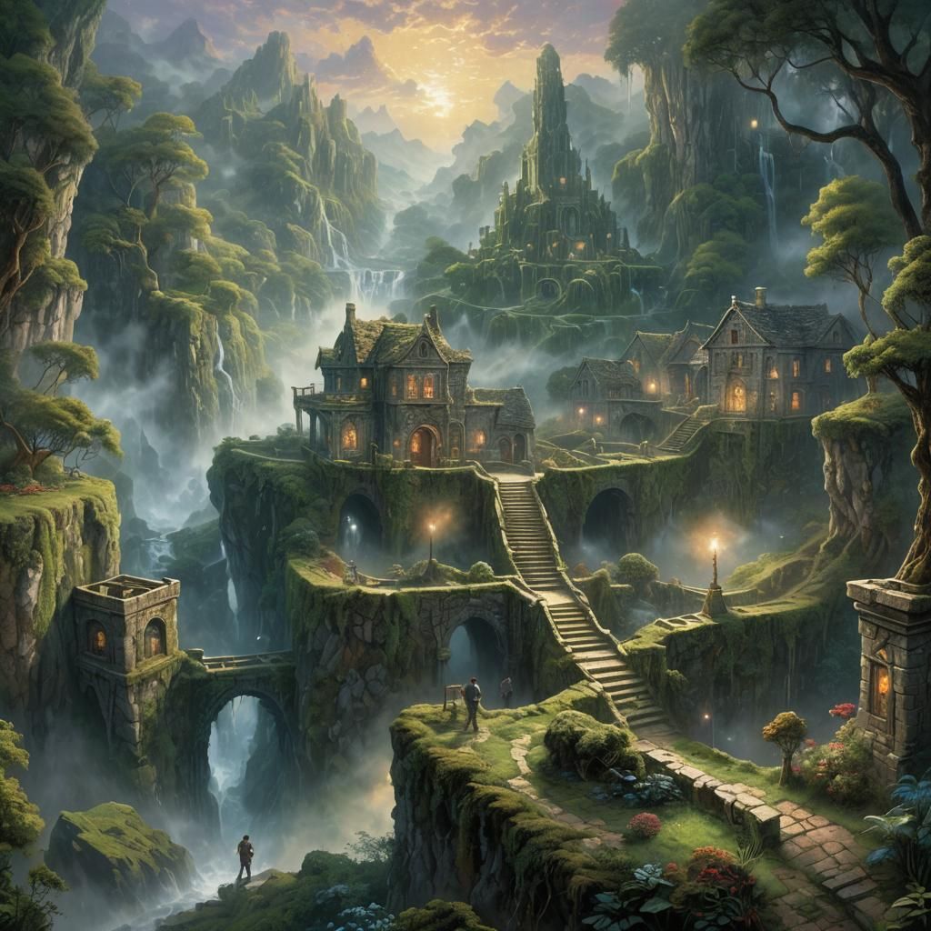 Ethereal Maze Runner in Hyperdetailed Fantasy Landscape