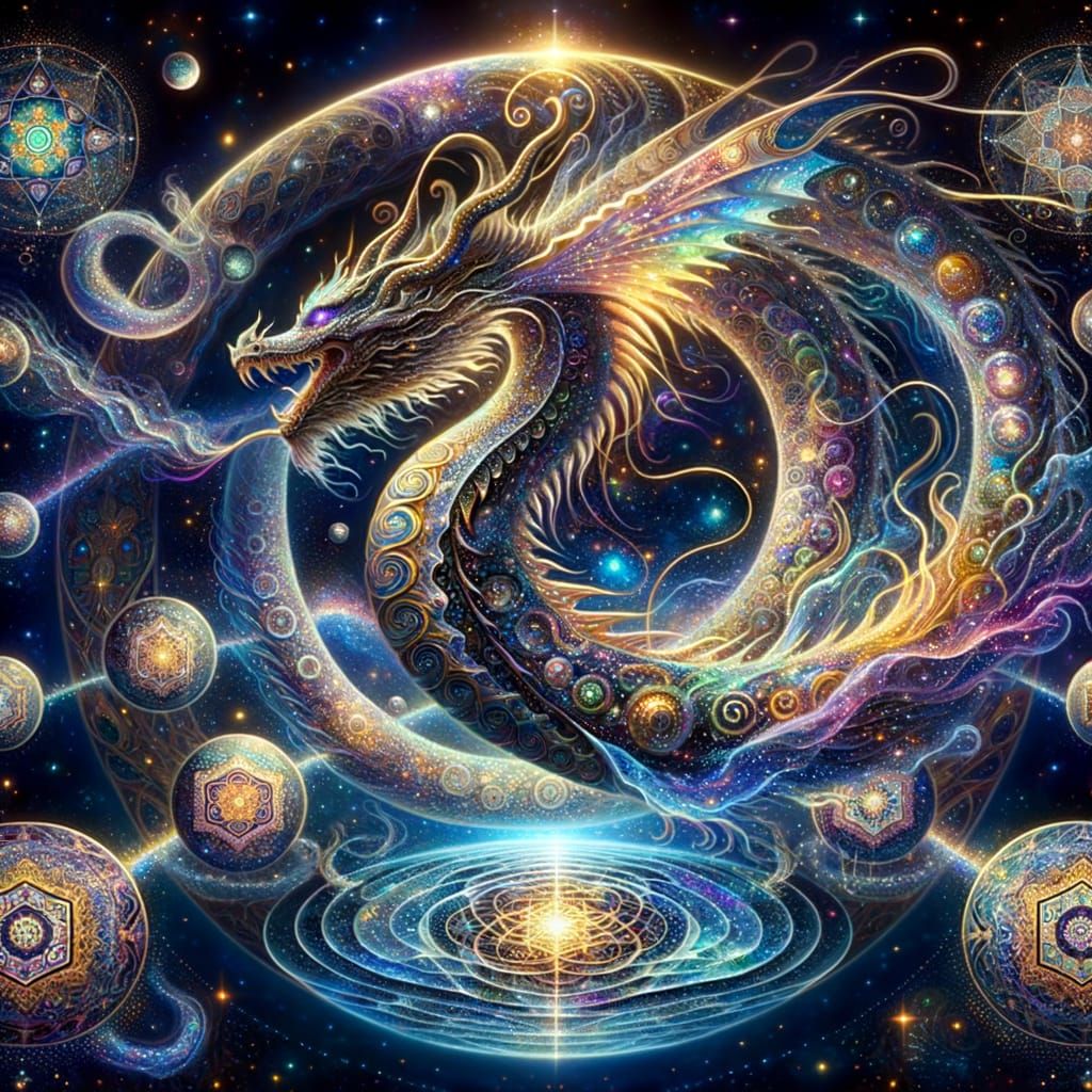 Celestial Dragon in Art Nouveau Style