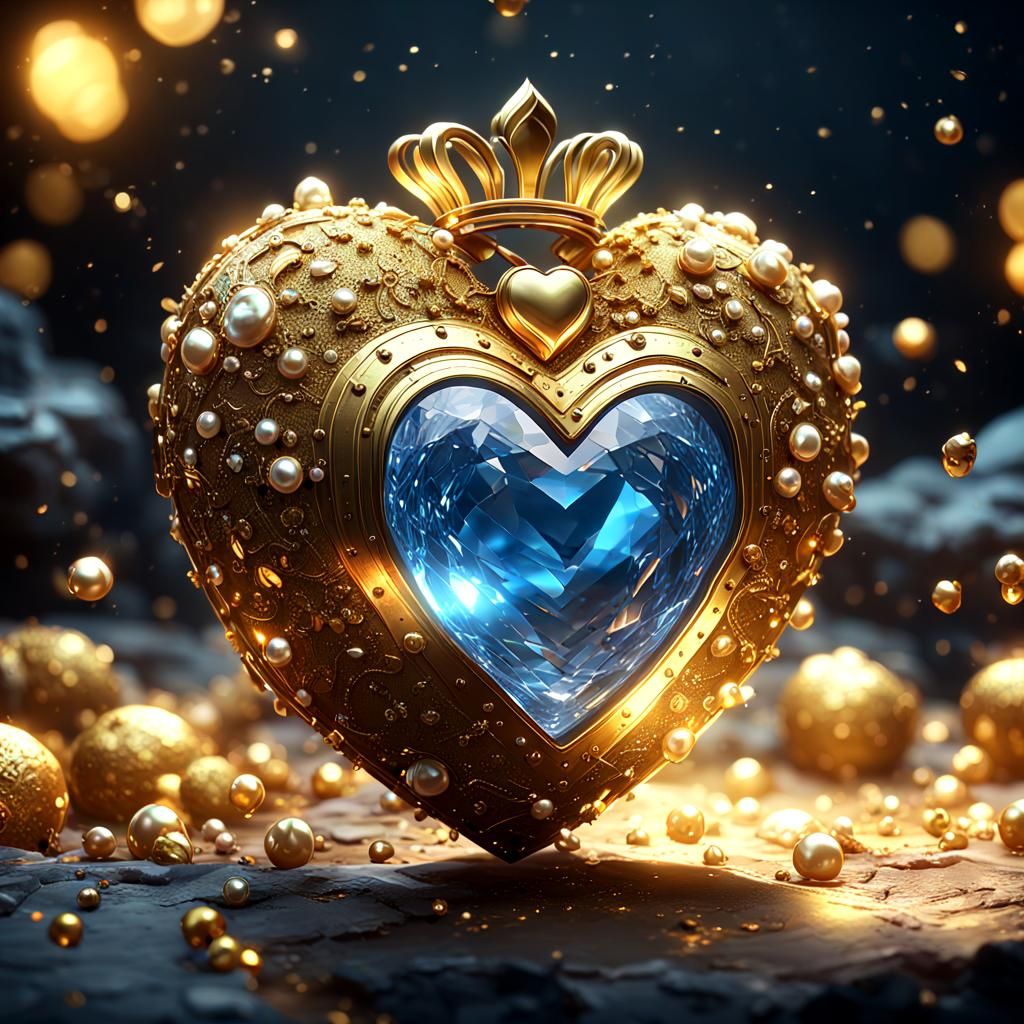 Dazzling Golden Heart in Neo-Impressionist Style