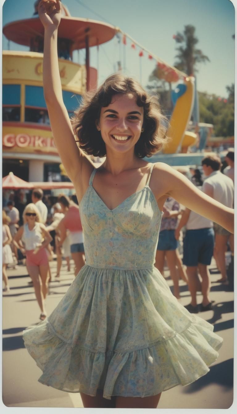 Amusement Park Dancer in Distressed Polaroid Style