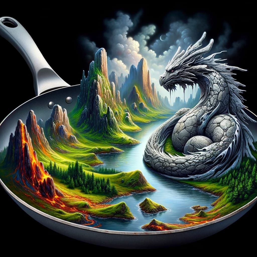 Stone Dragon's Surreal Frying Pan World