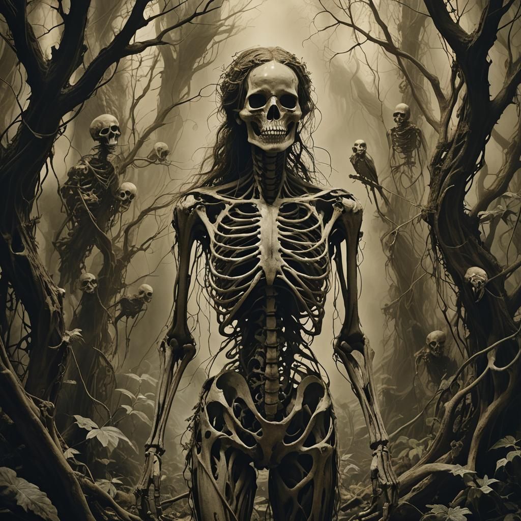 Ephemeral Woman Phantom in Botanical Horror Style