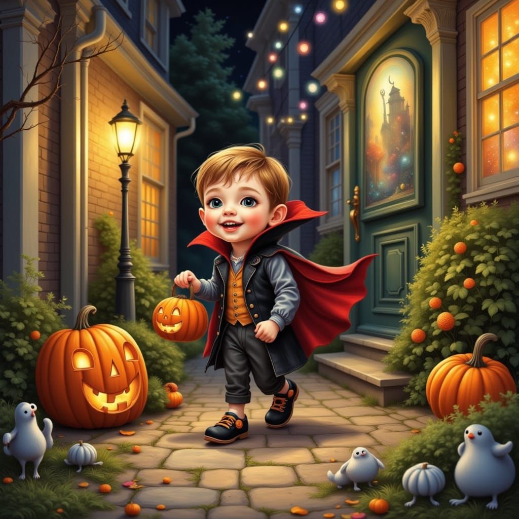 Chibi Vampire Boy Trick-or-Treating in Pastel Colors