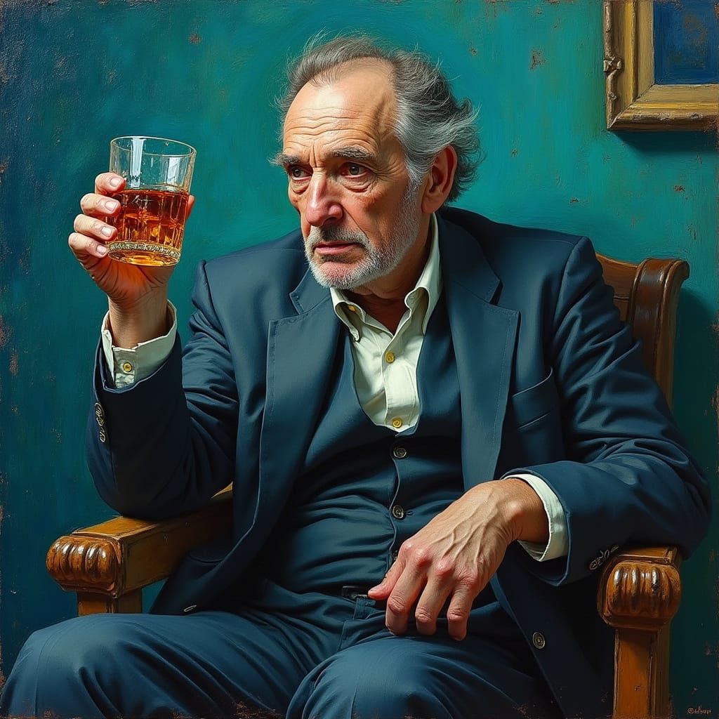 Weary Charles Bukowski in Moody, Impressionist Portrait