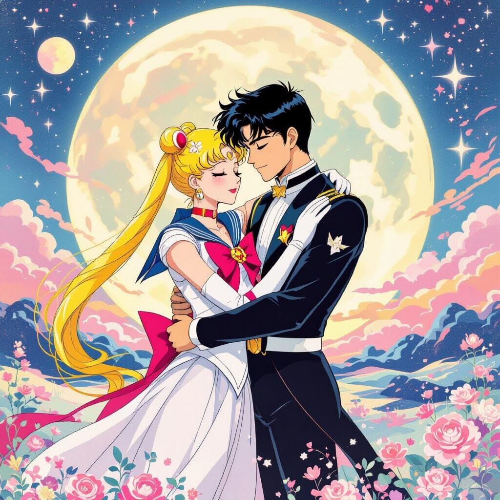Sailor Moon and Tuxedo Mask Lunar Embrace