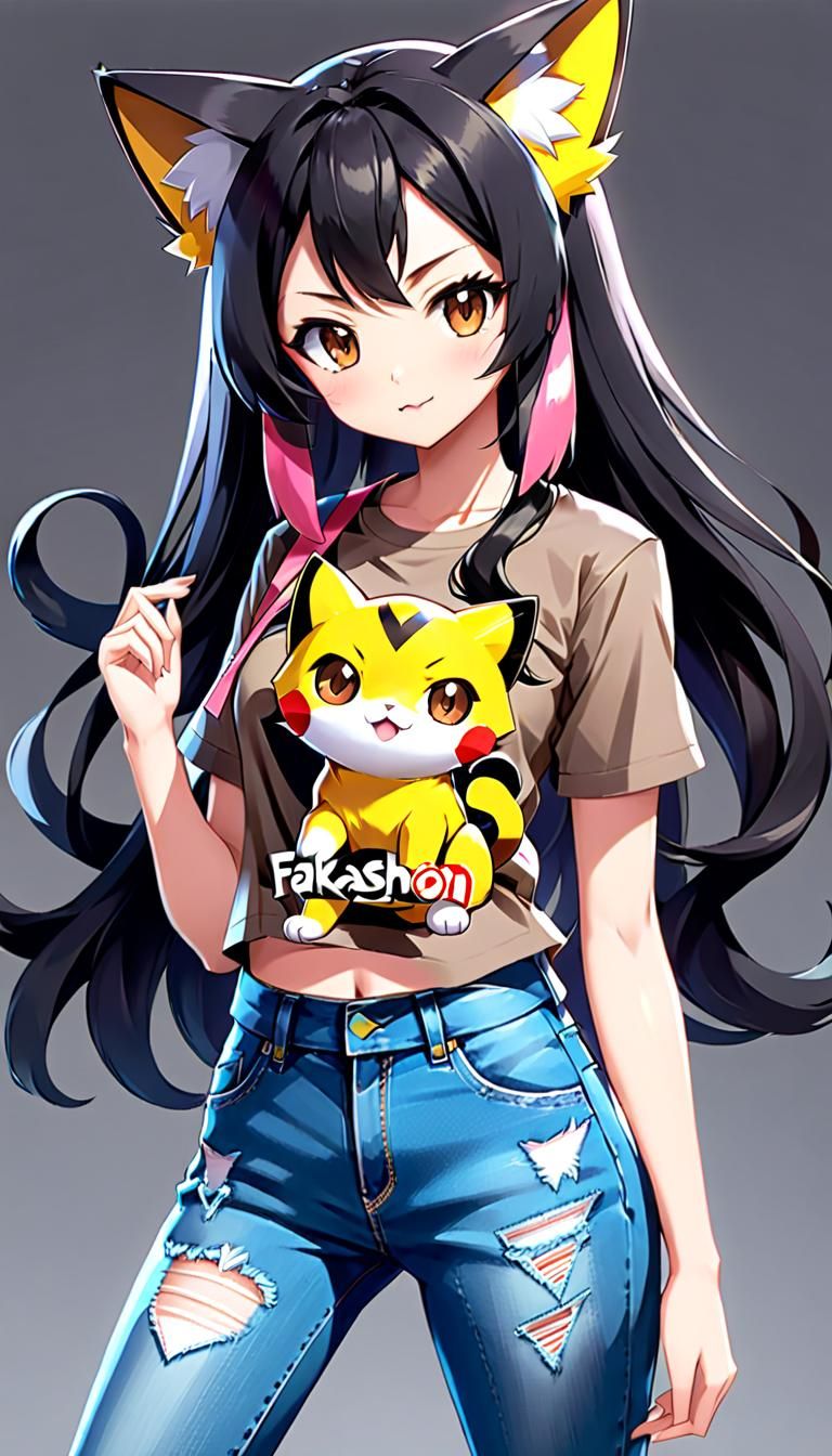 Anime Pokémon Card: Fashionable Cat Girl