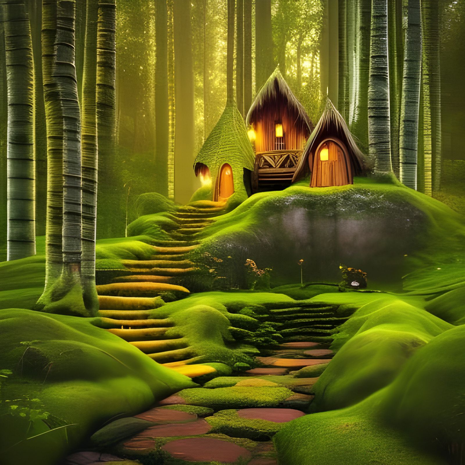 Magical Elven Village in Golden Light