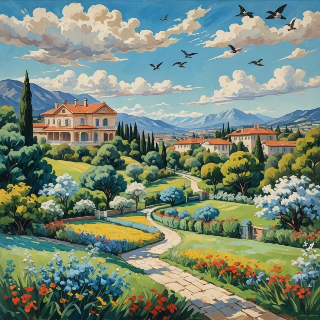 Impressionist Birds Soaring in a Gouache Sky