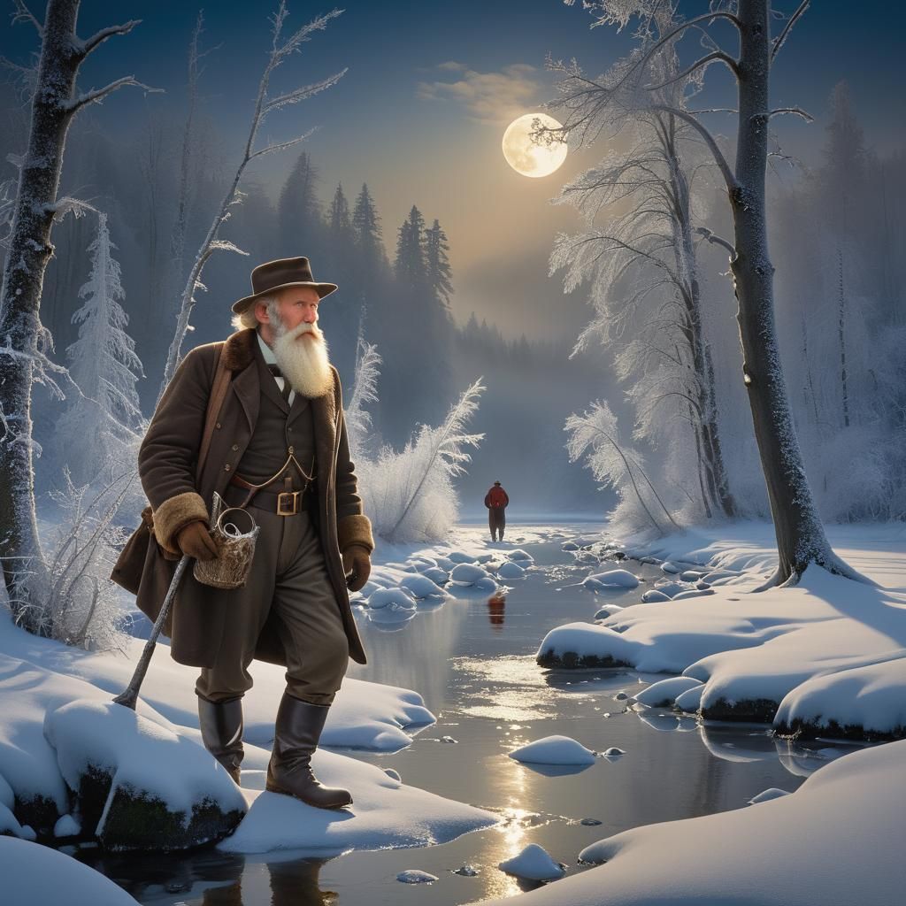 Alaskan River Reflection Under Moonlight