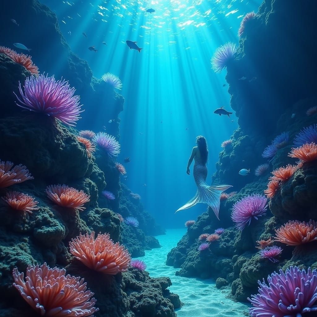 Enchanting Mermaid Scene in Underwater Coral Reef