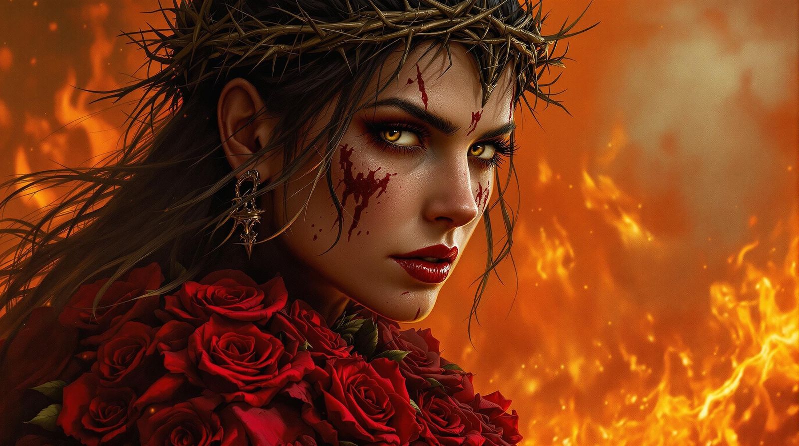 Warrior Queen with Roses in Fantasy Art Style