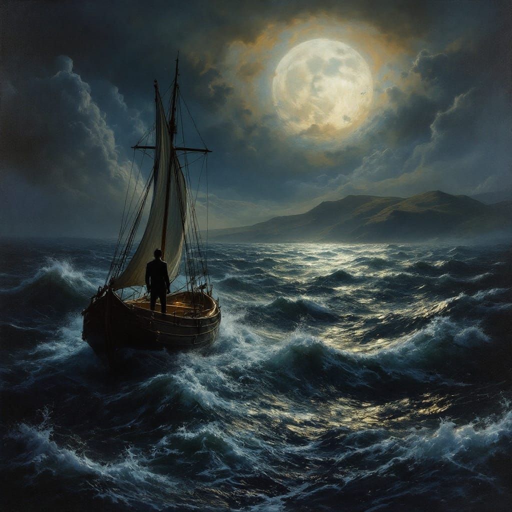 Romantic Dreamscape: Love-Lorn Sailor on a Mystical Sea