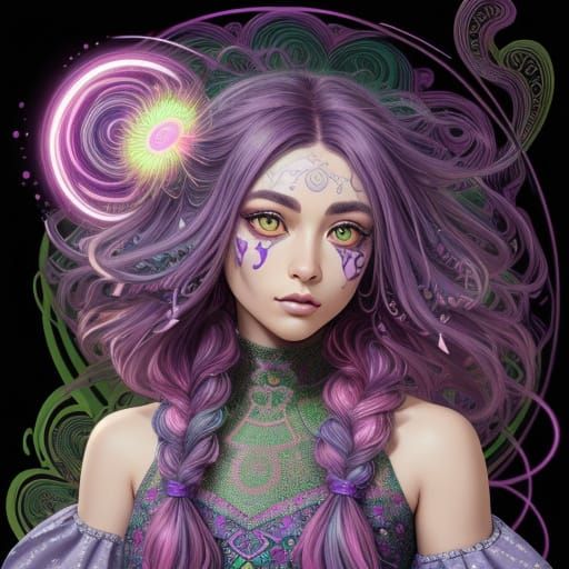 Psychedelic Chibi Girl Kicks Soccer Ball in Vibrant 8k Digit...