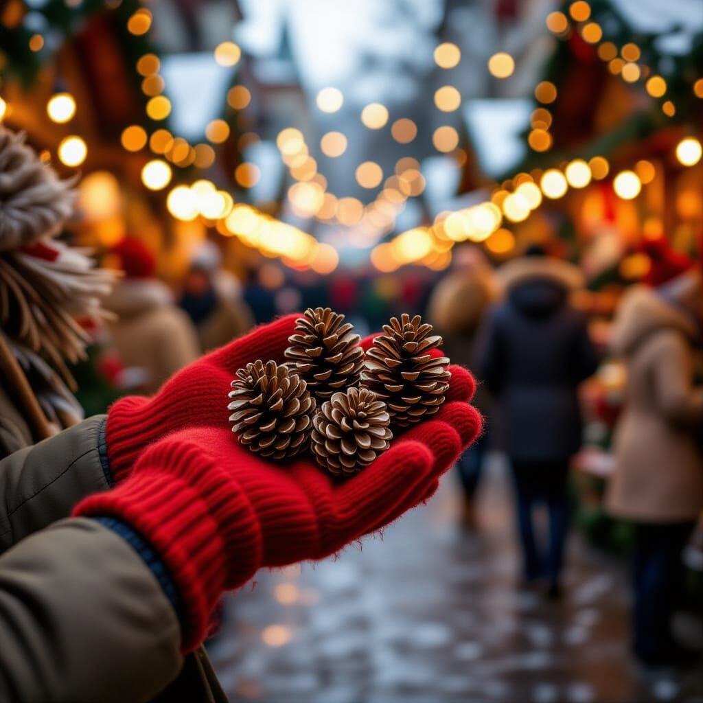 Festive Christmas Market Scene with Pine Cones