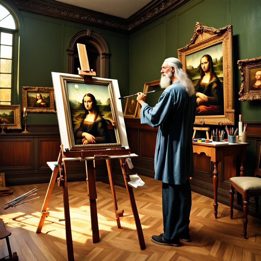 Da Vinci Paints Mona Lisa in Renaissance Style