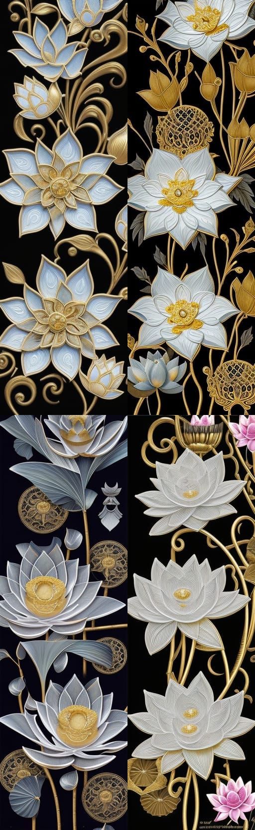 Gold Metallic Lotus Cascade Wall Art