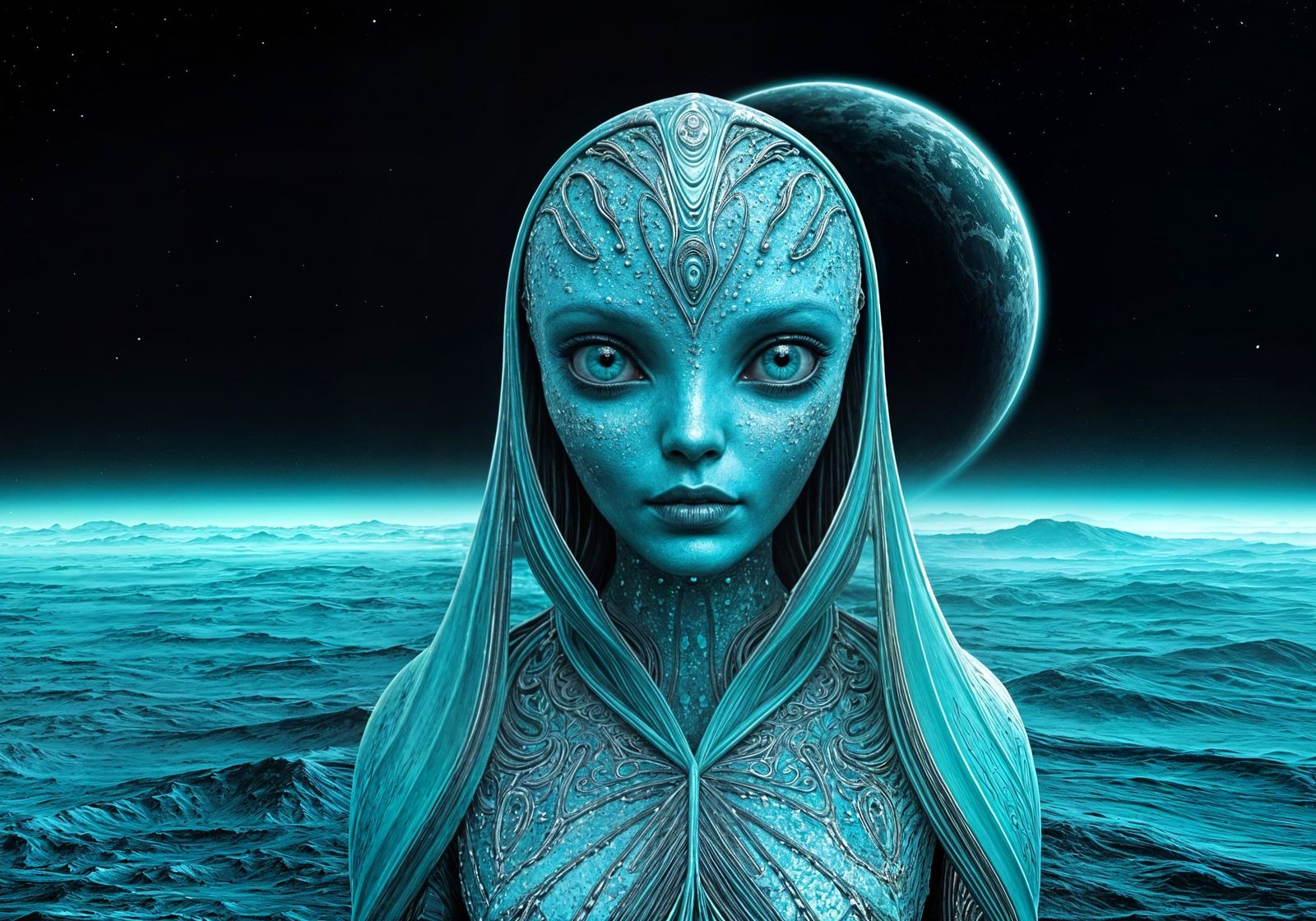 Turquoise Alien on a Distant Planet