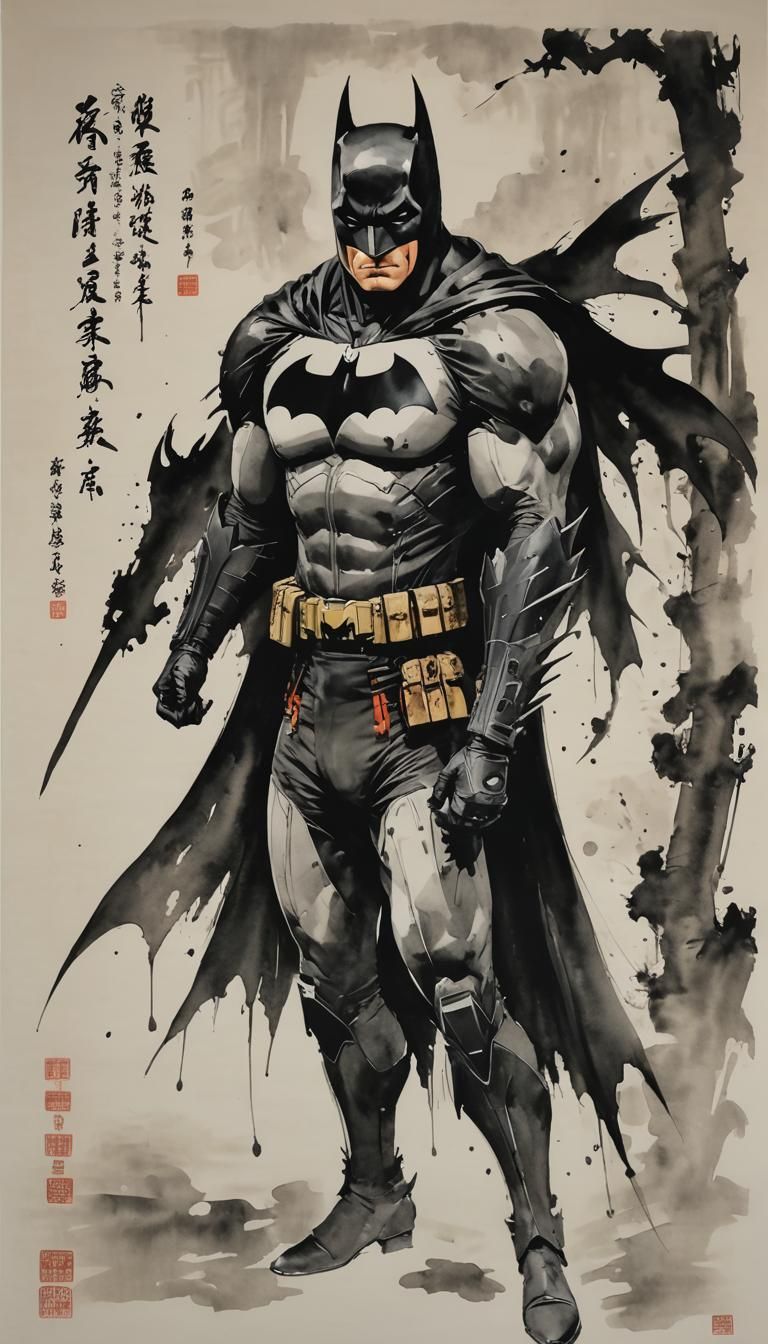 Batman in Chinese Ink Painting Style