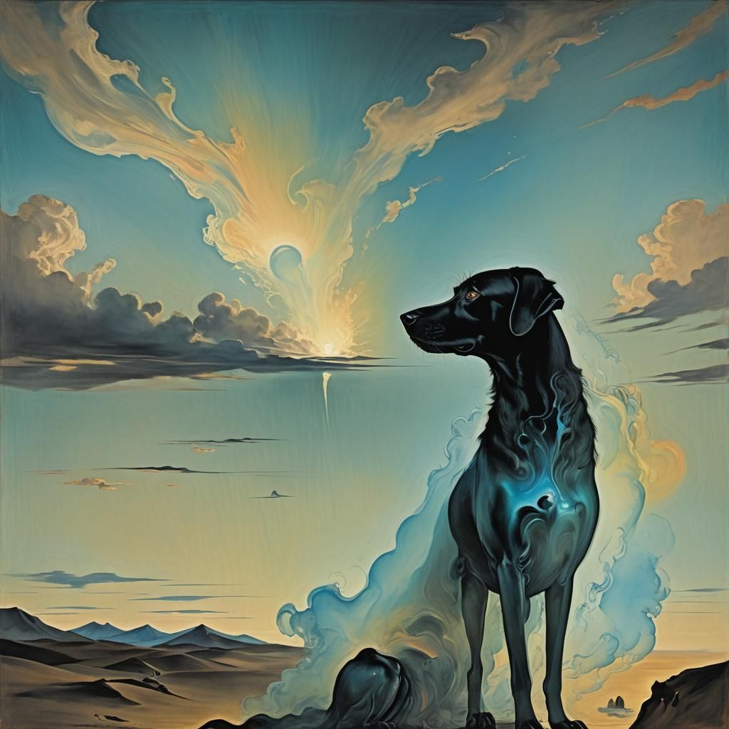 dreamy black dog by  Salvador Dali