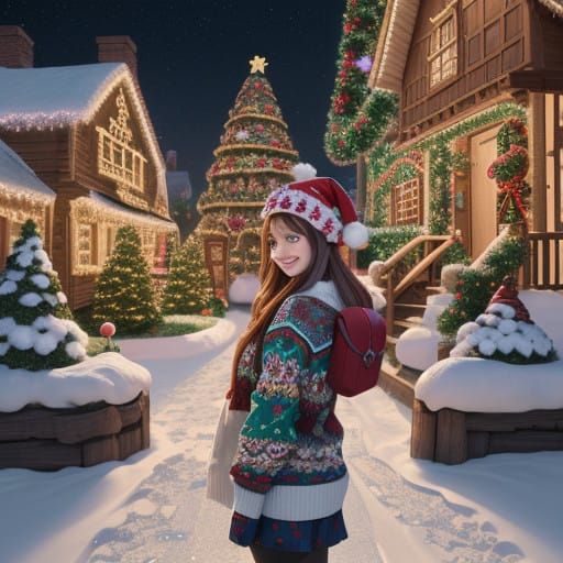 Adorable Girl Crafts Gingerbread House in Winter Wonderland