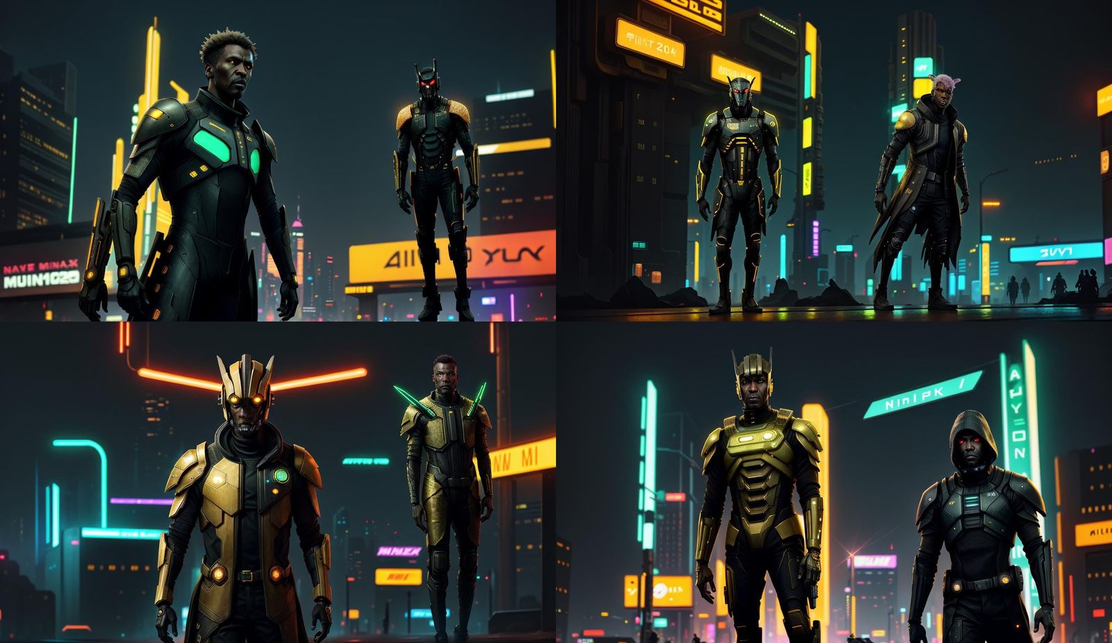 Biopunk African Man in Neon Cyberpunk Seattle