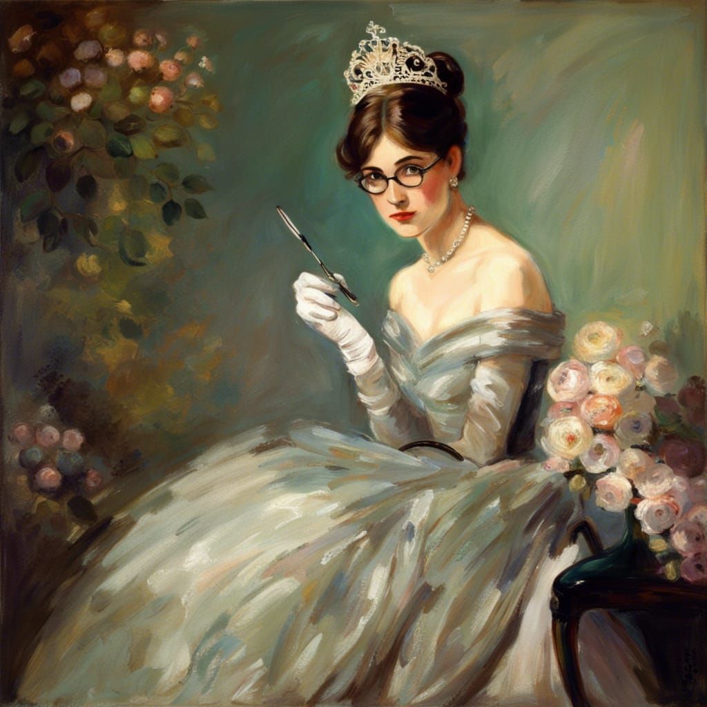 Elegant Woman with Lorgnette in Impressionist Style