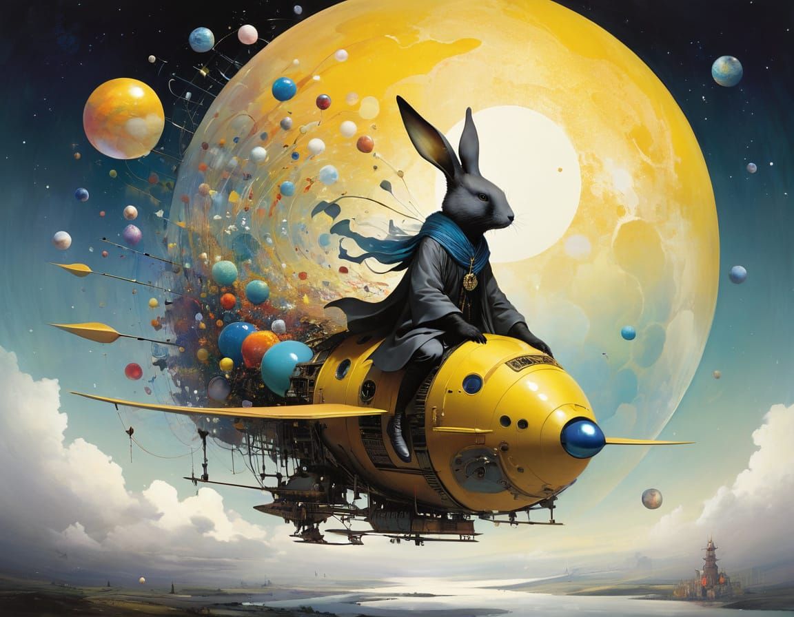 Gradient Yellow Rocket in Space, Illustration Art