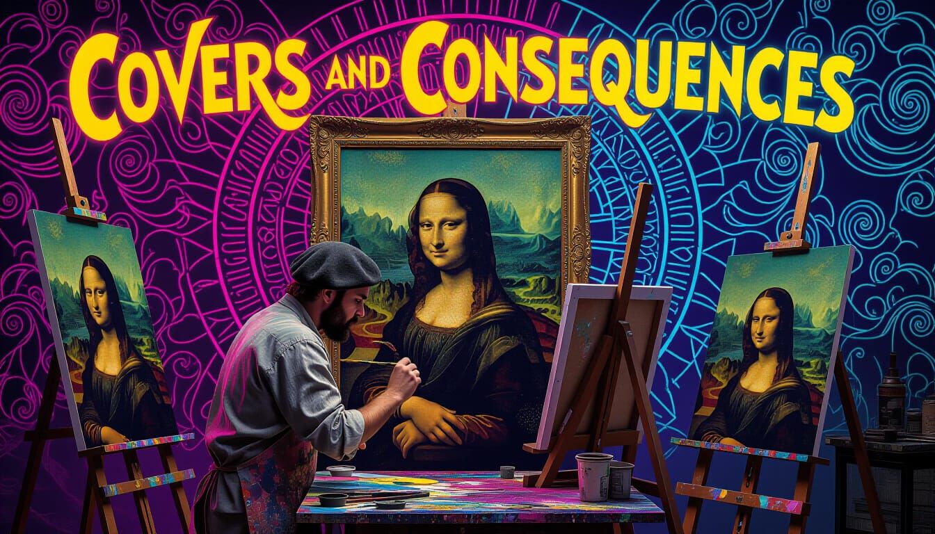 Painter Recreates Mona Lisa with Neon Art Deco Backdrop