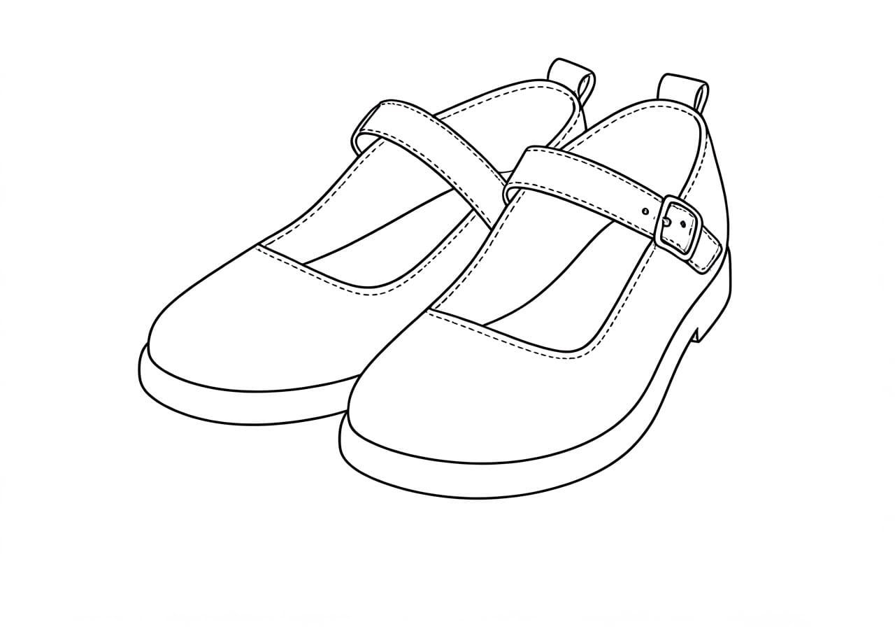 Vintage Black and White Line Art Mary Jane Shoes
