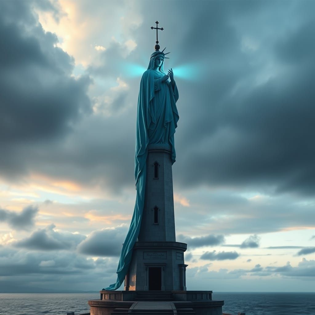 Majestic Virgin Lighthouse in Azure Veil, High-Contrast HDR